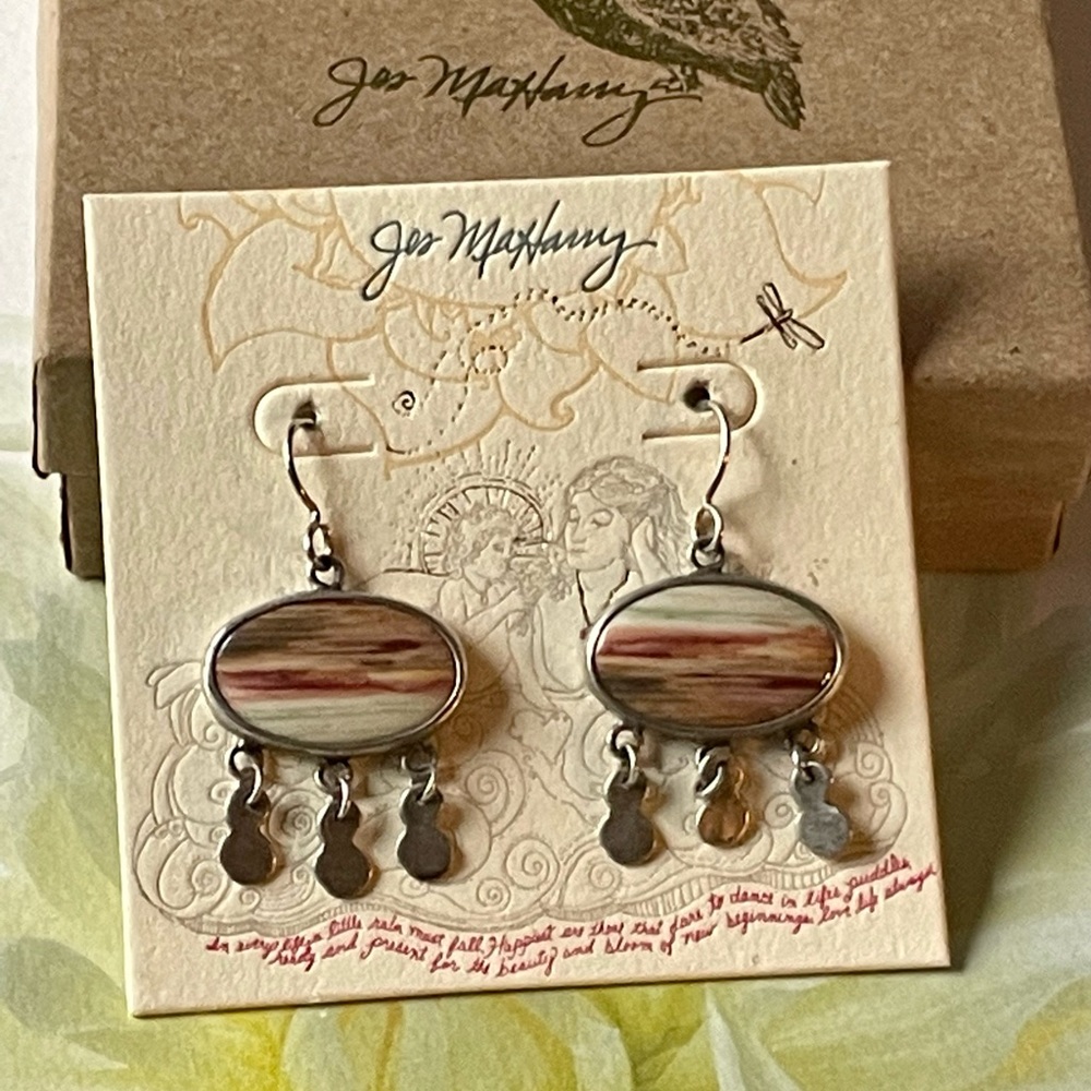 Jes Maharry Multicolor Dangle Oval Earrings - Earth Tone Stripes
